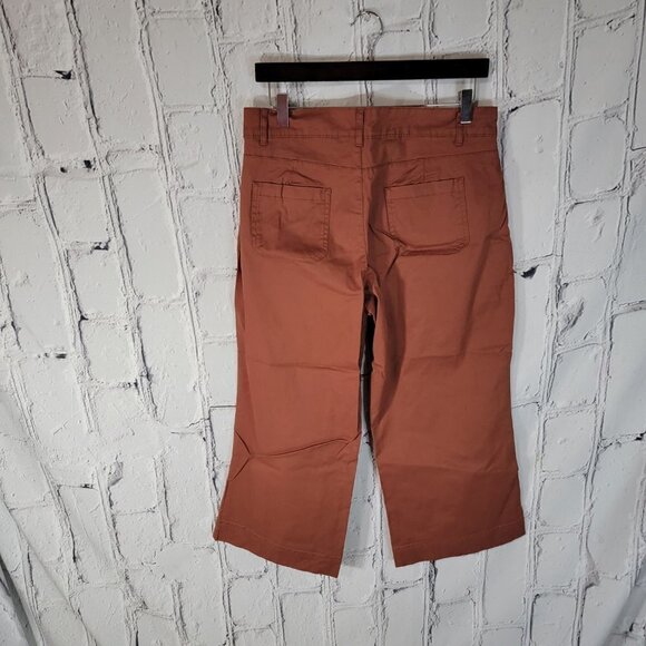 DIP Womens Wide Leg Cropped Chino Pants Rust Burnt Orange Casual Office Preppy - Picture 4 of 5